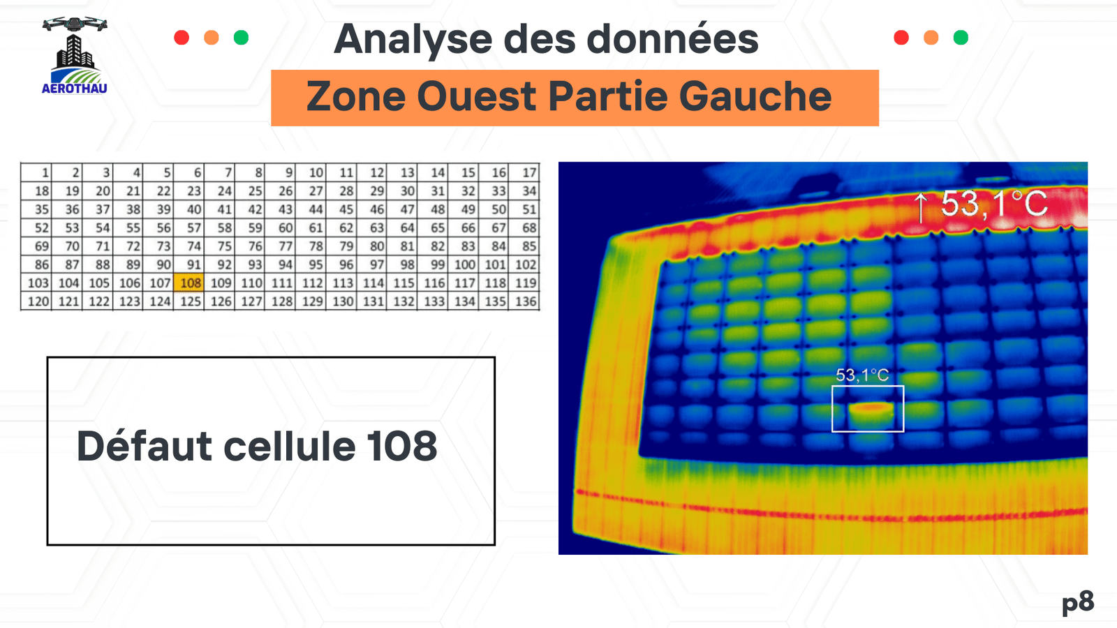 Détail thermique de modules photovoltaïques en défaut