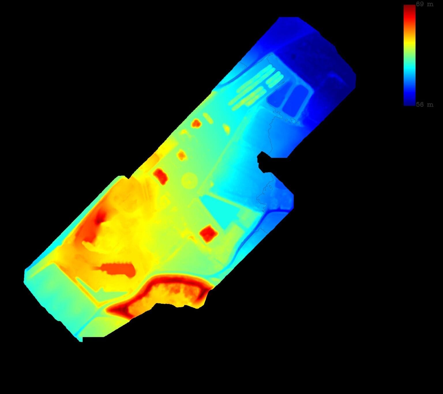 Modèle numérique de terrain coloré par altitude, levé drone Aerothau