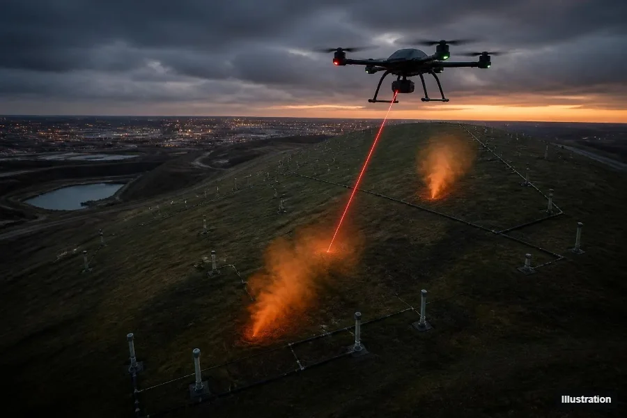 Illustration : cartographie des émissions de méthane d'un centre de stockage de déchets par drone