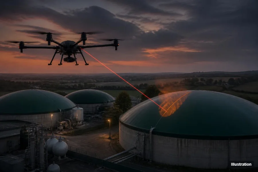 Illustration : détection de fuites de méthane sur une unité de méthanisation par drone