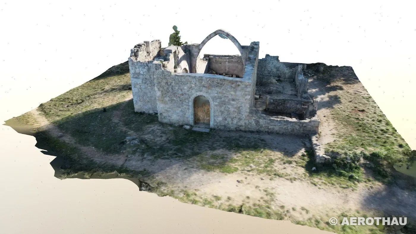 Modèle 3D de l’ermitage Saint-Antoine à Castelnau-de-Guers, photogrammétrie par drone Aerothau