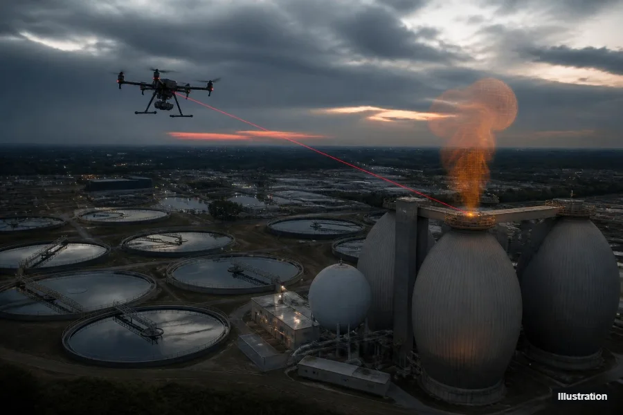 Illustration : détection de méthane sur les digesteurs d'une station d'épuration par drone